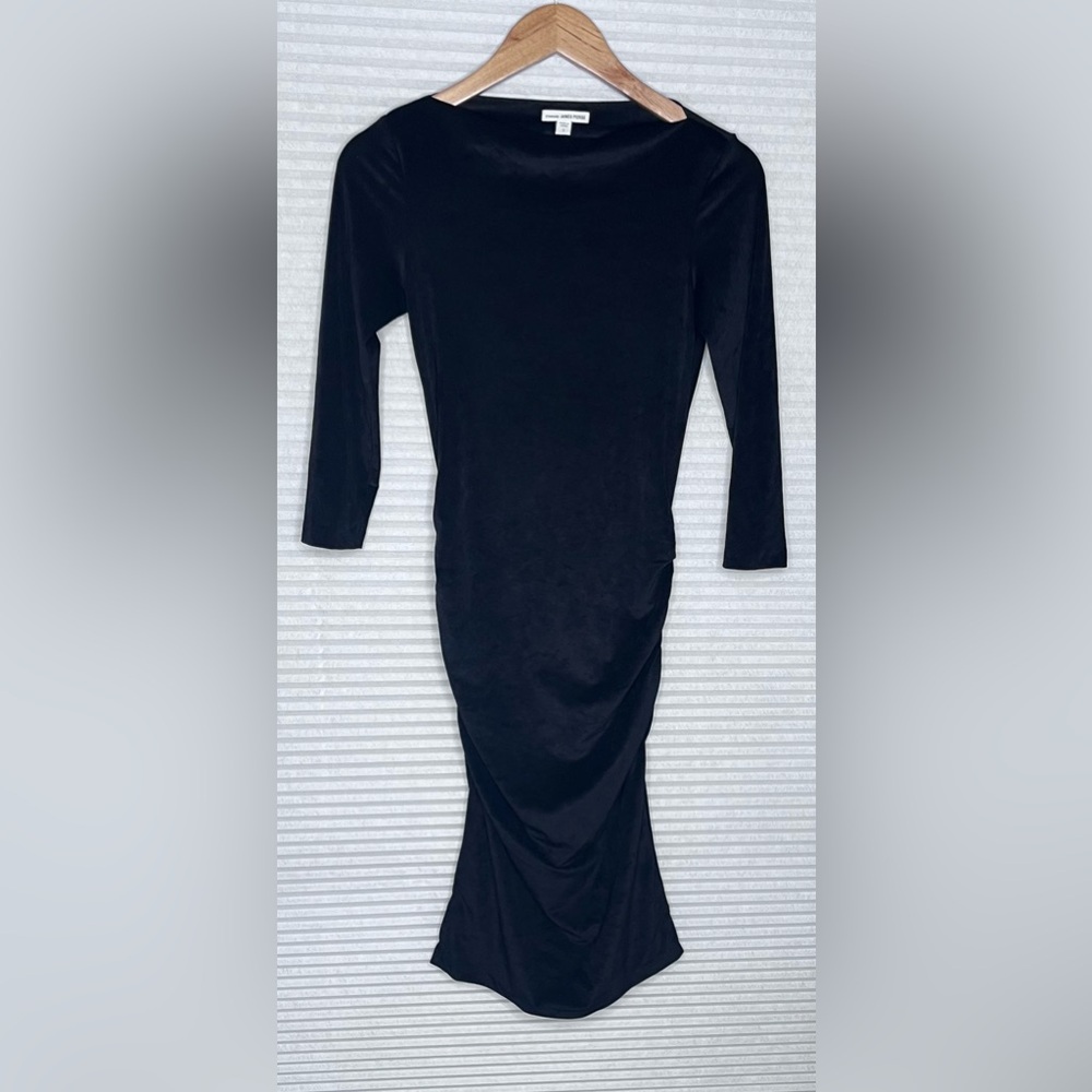 James Perse Long Sleeve Fitted Velvet Black Dress Women Size 1/Small - Picture 2 of 7